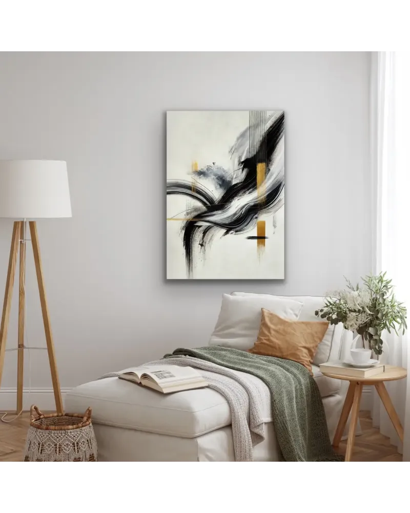 Siyah Gold Soyut Kanvas Tablo 70x100cm