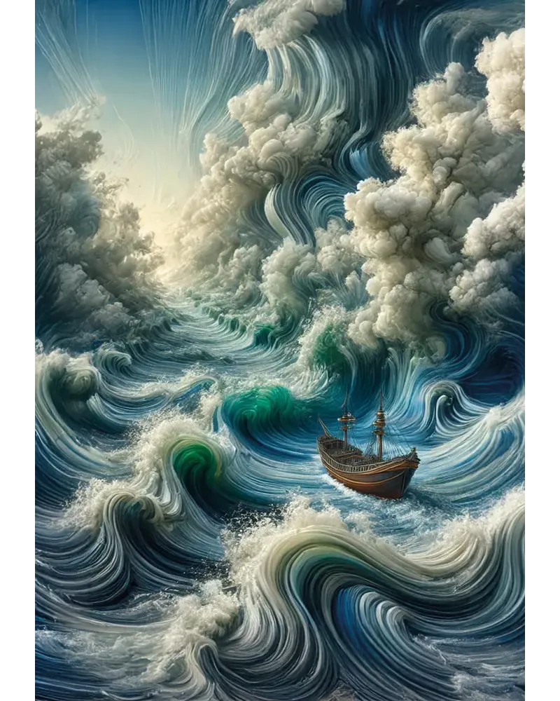 Okyanustaki Yalnız Gemi Kanvas Tablo 70x100cm