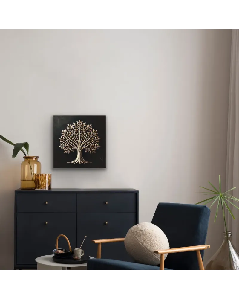 Bronz Ağaç Desenli Kanvas Tablo 60x60 cm