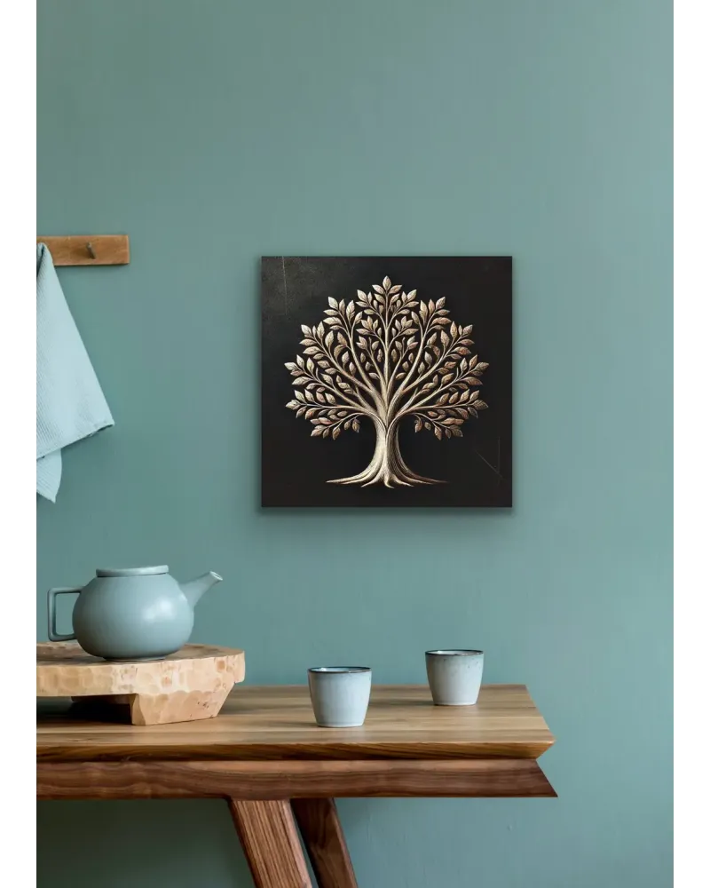 Bronz Ağaç Desenli Kanvas Tablo 60x60 cm