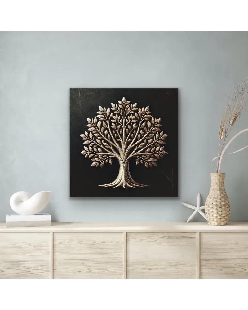 Bronz Ağaç Desenli Kanvas Tablo 60x60 cm