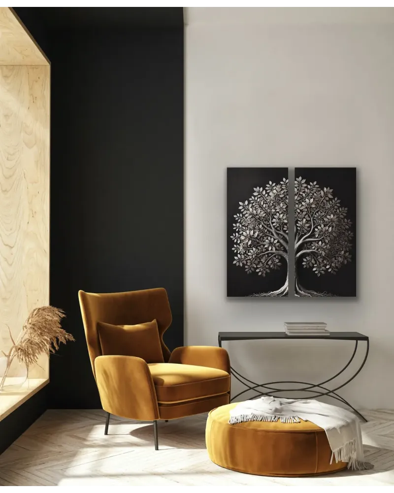 2li Eskitme Krom Ağaç Kanvas Tablo 60x120cm