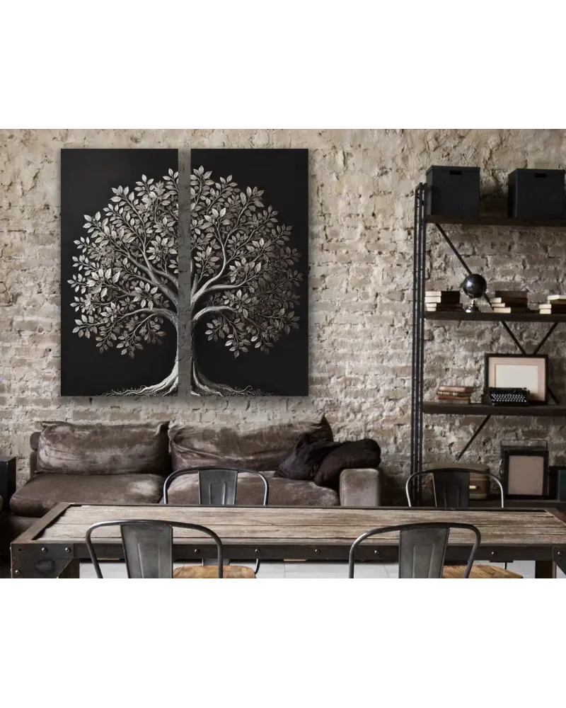 2li Eskitme Krom Ağaç Kanvas Tablo 60x120cm
