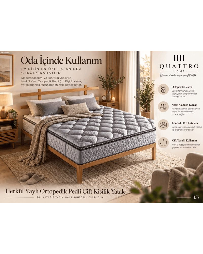 Herkül Yaylı Ortopedik Pedli Çift Kişilik Yatak