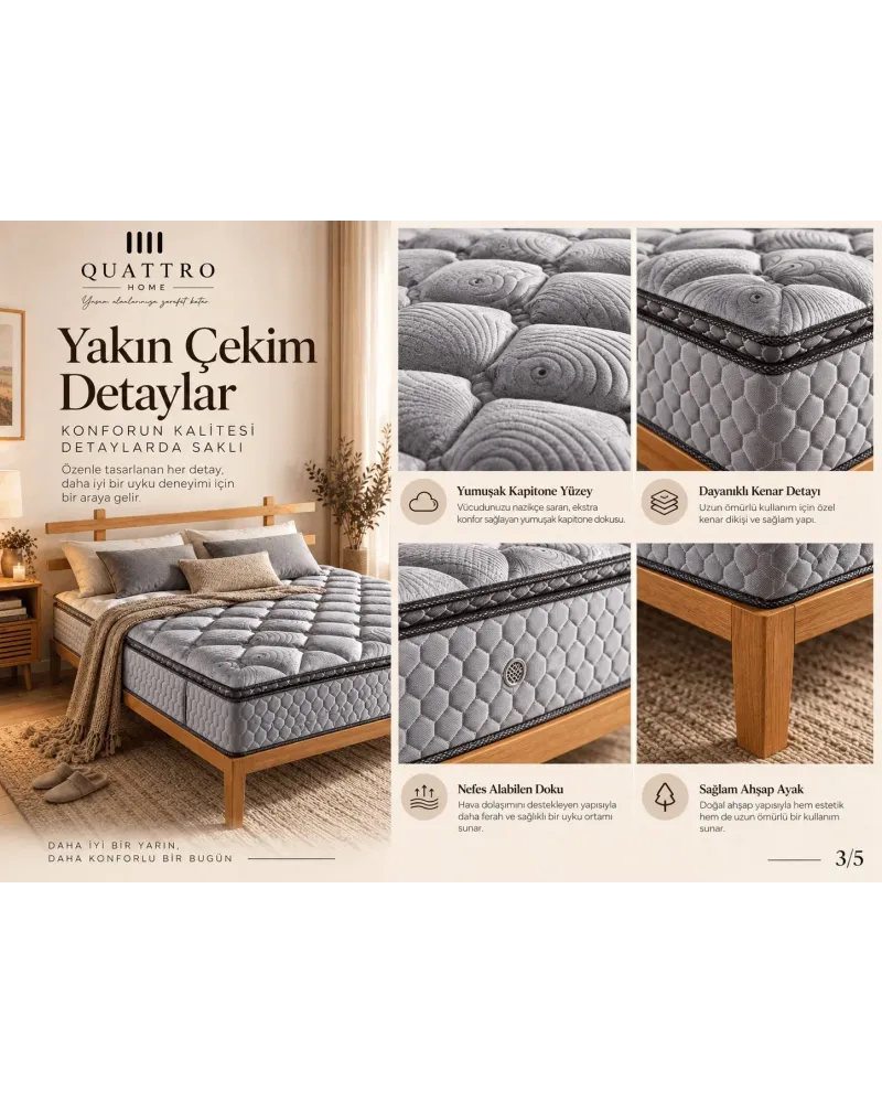 Herkül Yaylı Ortopedik Pedli Çift Kişilik Yatak-vücudun farklı noktalarına eşit destek sunar ve ağırlığı dengeli dağıtır.