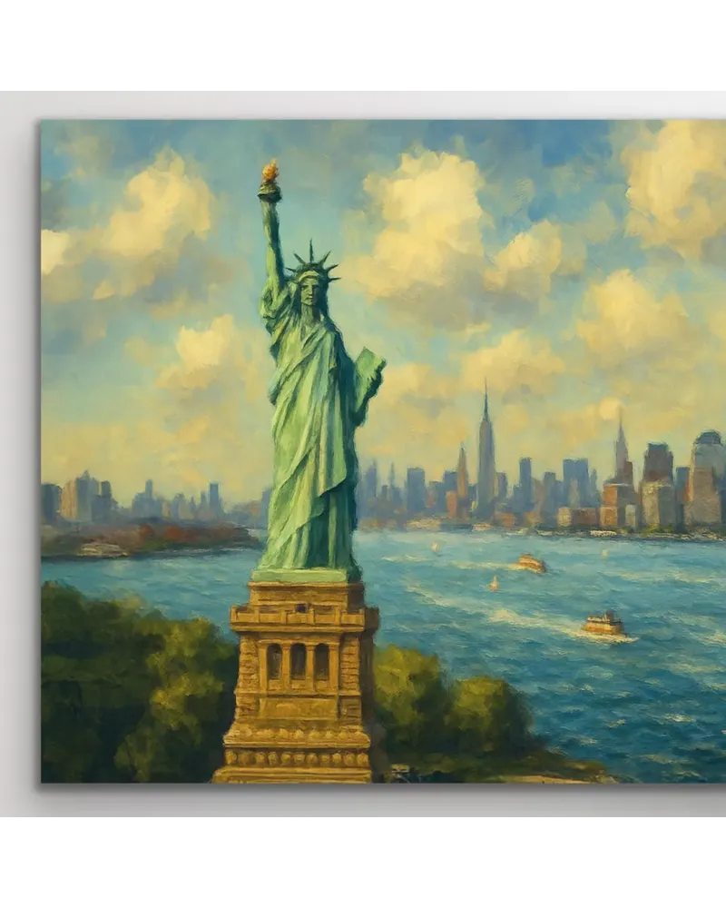 Özgürlük Heykeli ve New York Manzaralı Kanvas Tablo 60x120cm