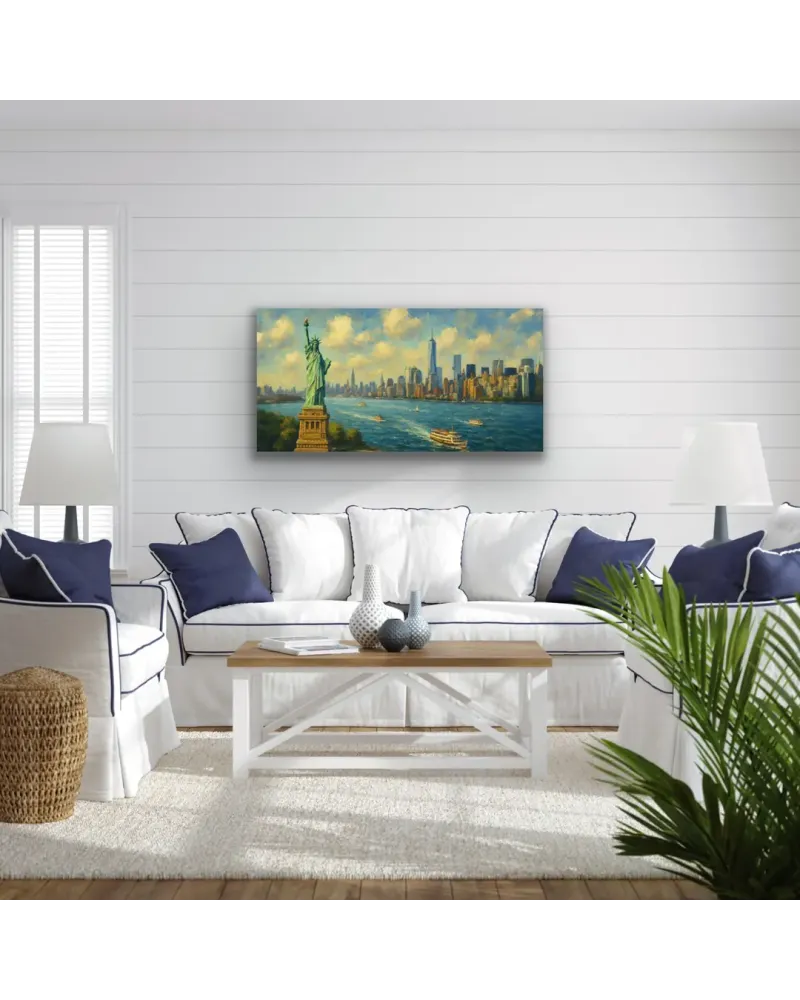 Özgürlük Heykeli ve New York Manzaralı Kanvas Tablo 60x120cm
