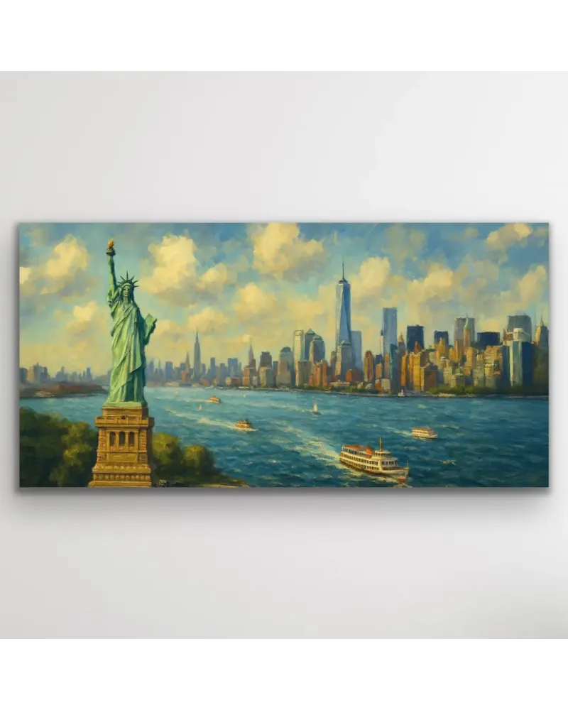 Özgürlük Heykeli ve New York Manzaralı Kanvas Tablo 60x120cm