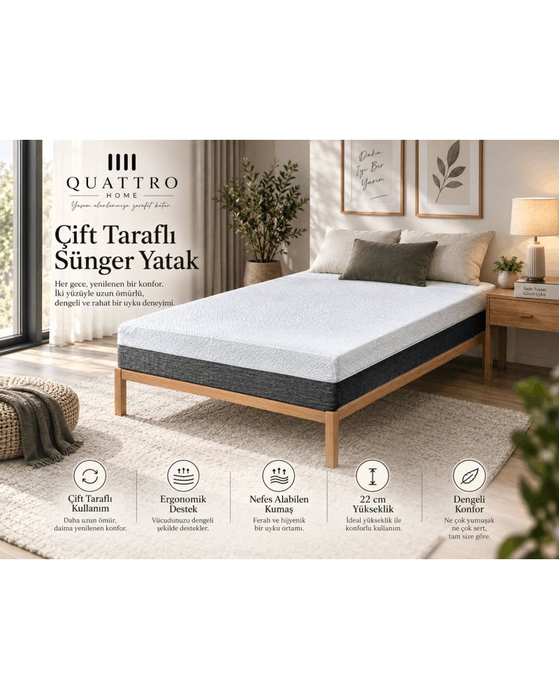 Ekolojik Çift Taraflı Sünger Yatak 22 cm