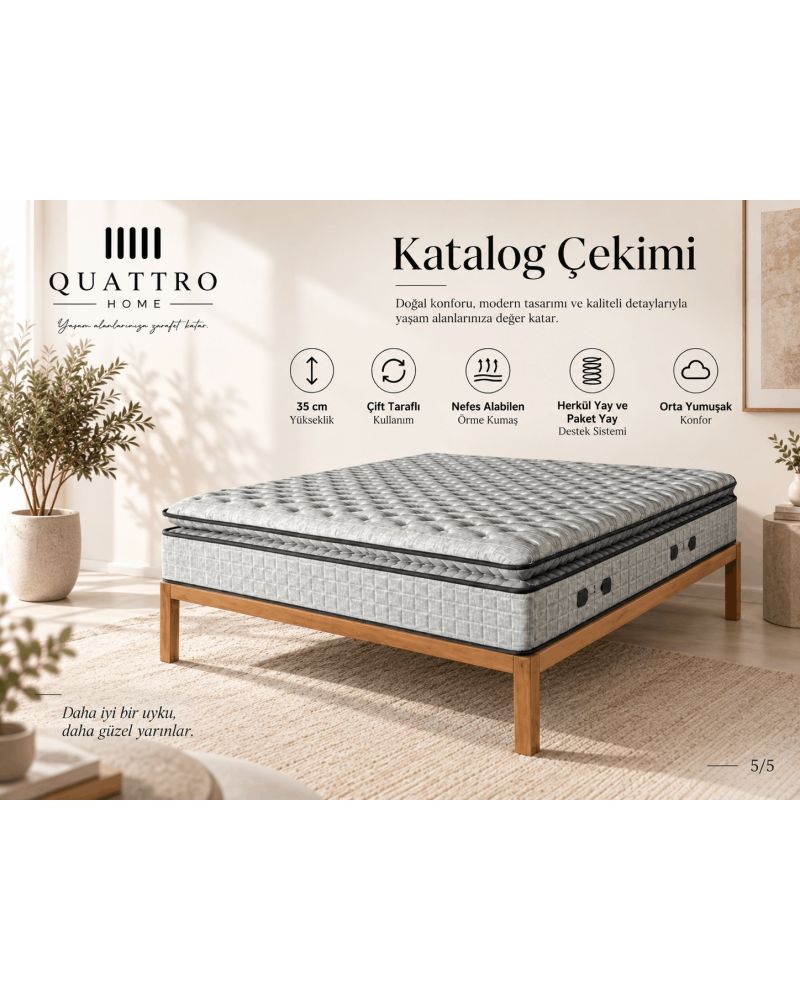 Herkül Yaylı Çift Pedli Ortopedik Konfor Yatak 35 cm