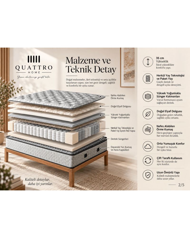 Herkül Yaylı Çift Pedli Ortopedik Konfor Yatak 35 cm