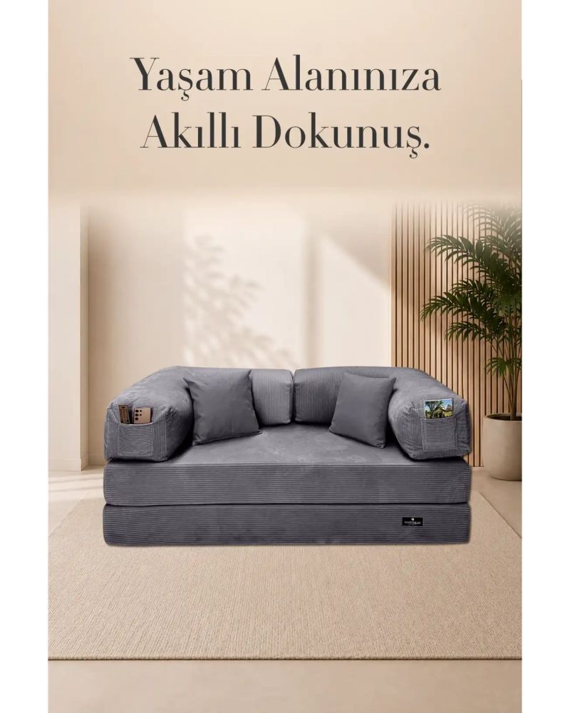 Modüler Süngerli Koltuk Antrasit Renk Cepli Modern Tasarım