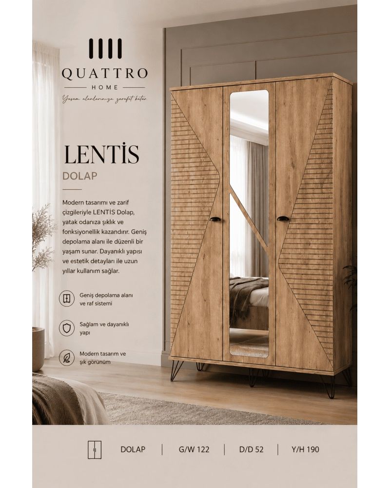 Quattro Home Lentis 3 Kapılı Aynalı Gardırop