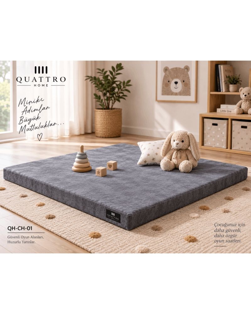 Çocuk ve Bebek Oyun Matı 130x130 cm 4 cm Kalın Visco Sünger Antrasit