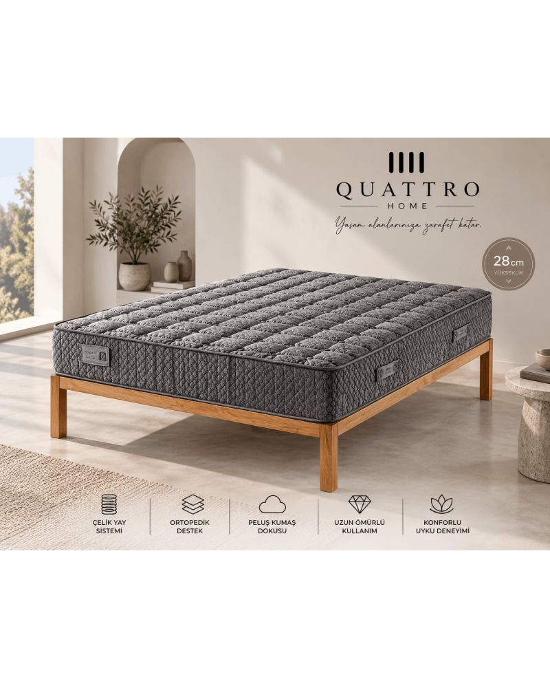 Herkül Yaylı Ortopedik Sert Yatak - 28 CM Peluş Kumaş