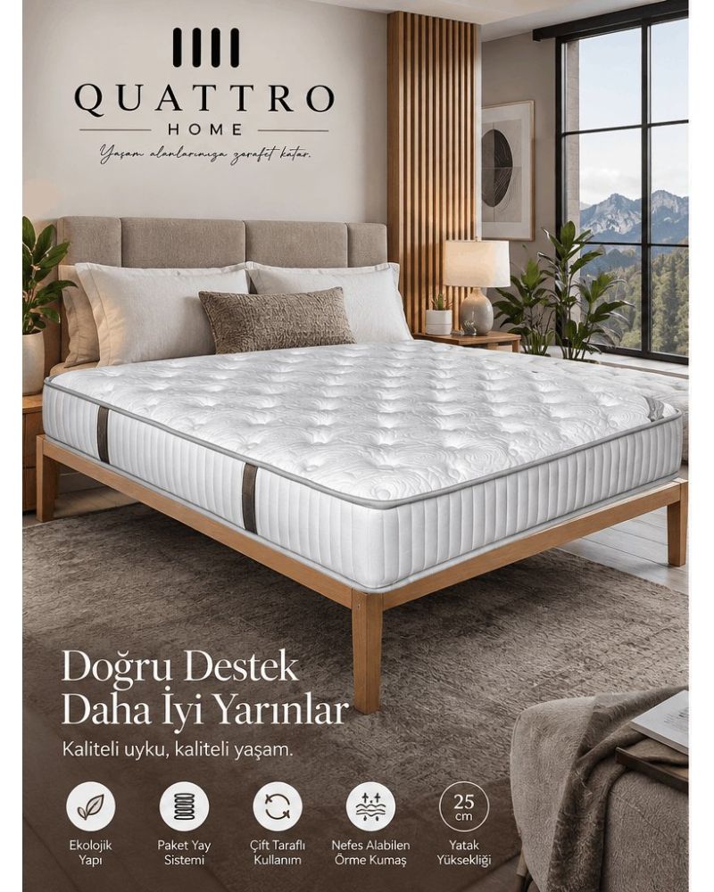 Paket Yaylı Ortopedik Yumuşak Yatak 25 cm Yükseklik