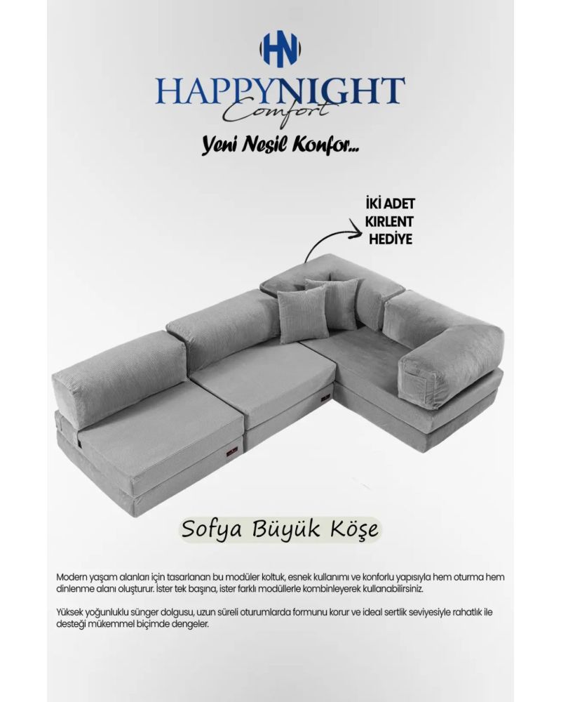 Gri Köşe Koltuk Takımı - 270x180 cm Modüler Tasarım
