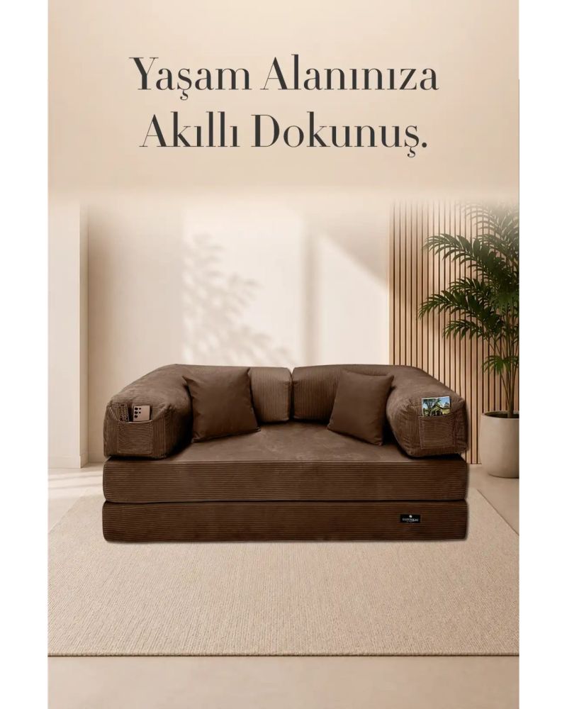 Modüler Süngerli Koltuk Bej Cepli Modern Oturma Ünitesi