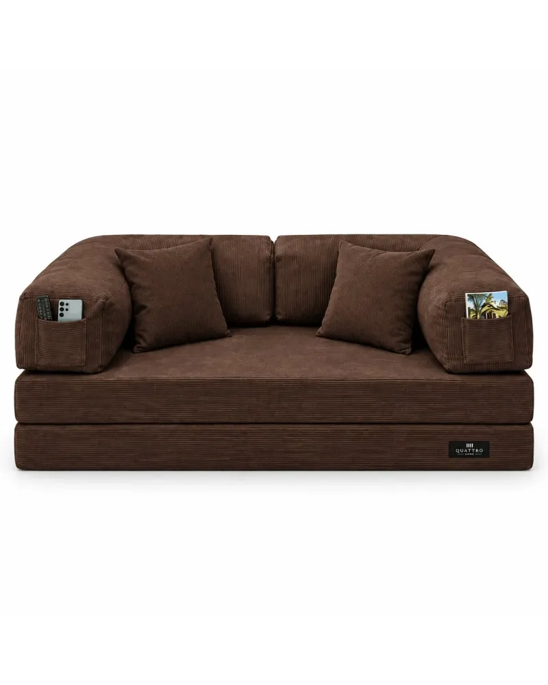 Modüler Süngerli Koltuk Bej Cepli Modern Oturma Ünitesi- 180 cm genişlik, 90 cm derinlik ve 63 cm toplam yükseklik