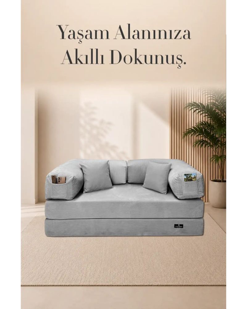 Modüler Süngerli Koltuk Gri Yan Cepli Modern Oturma Ünitesi