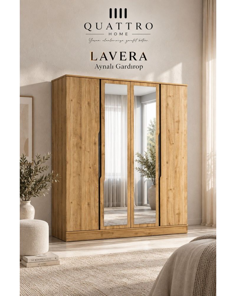 Lavera 4 Kapaklı Aynalı Gardırop-Genişlik: 160 cm Derinlik: 52 cm Yükseklik: 200 cm