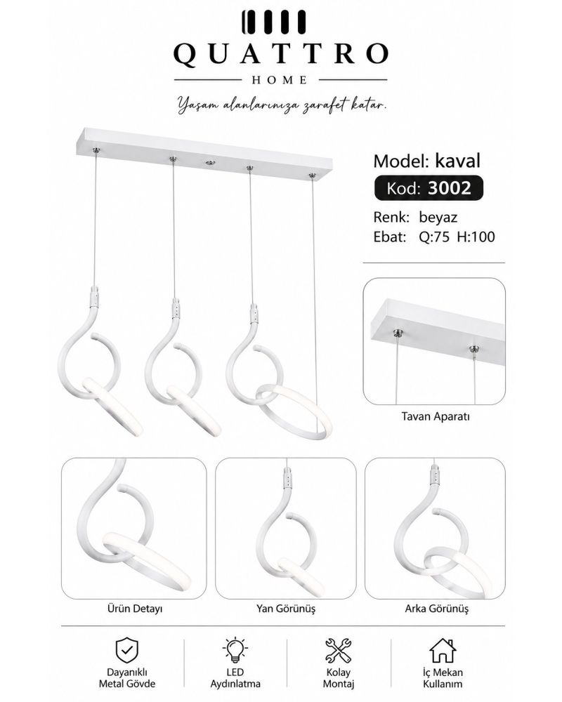 Kaval Üçlü Modern LED Sarkıt Avize