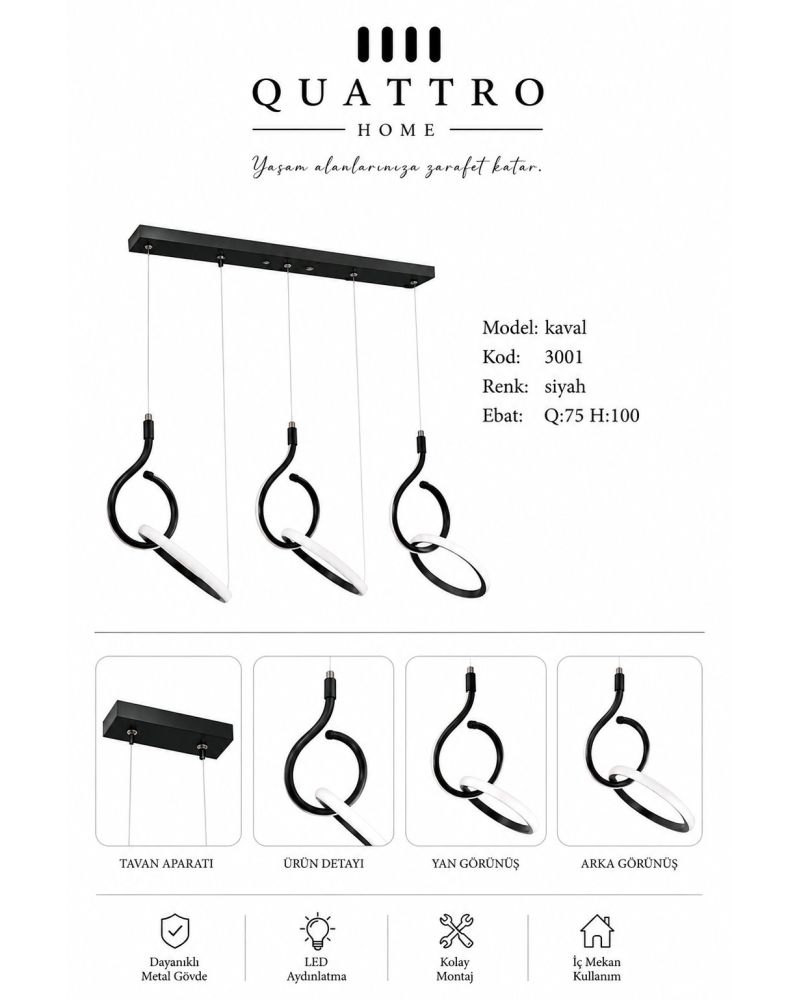 Kaval Üçlü Modern LED Sarkıt Avize