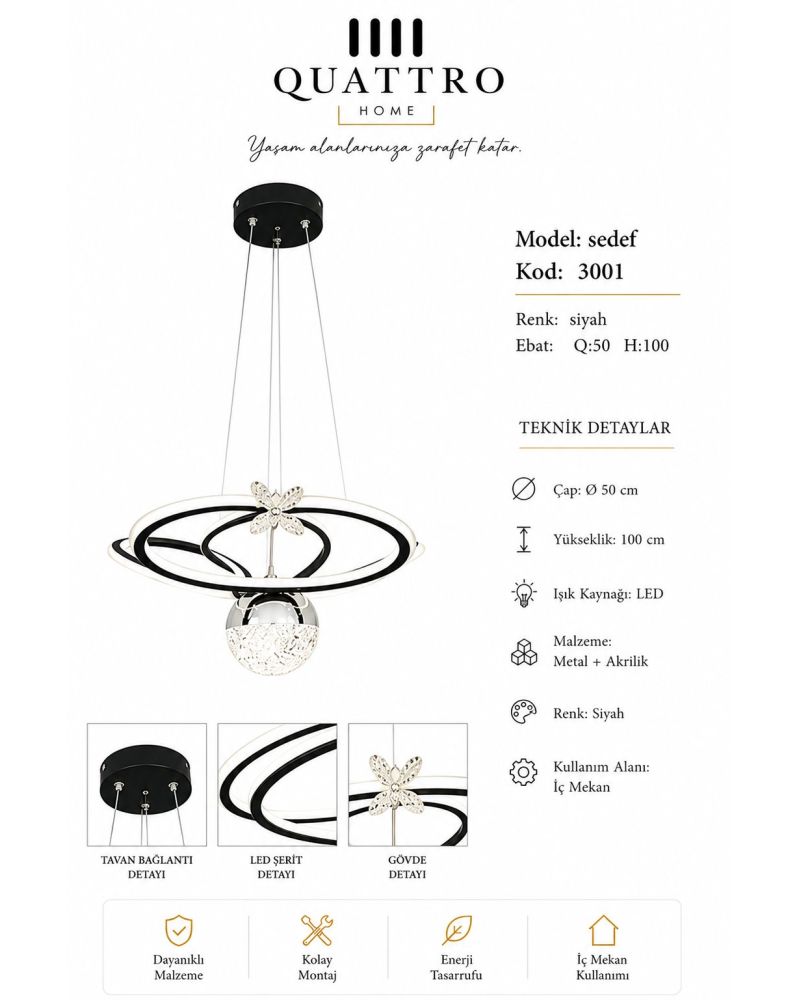 Sedef Modern LED Sarkıt Avize