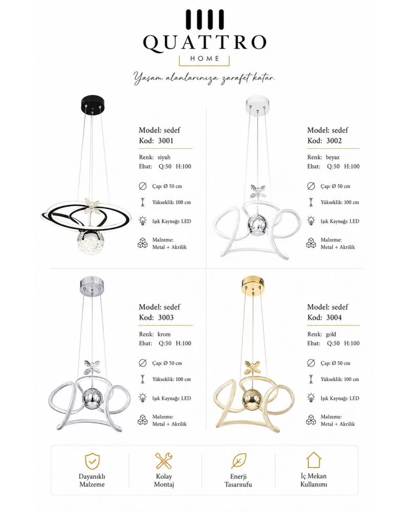 Sedef Modern LED Sarkıt Avize