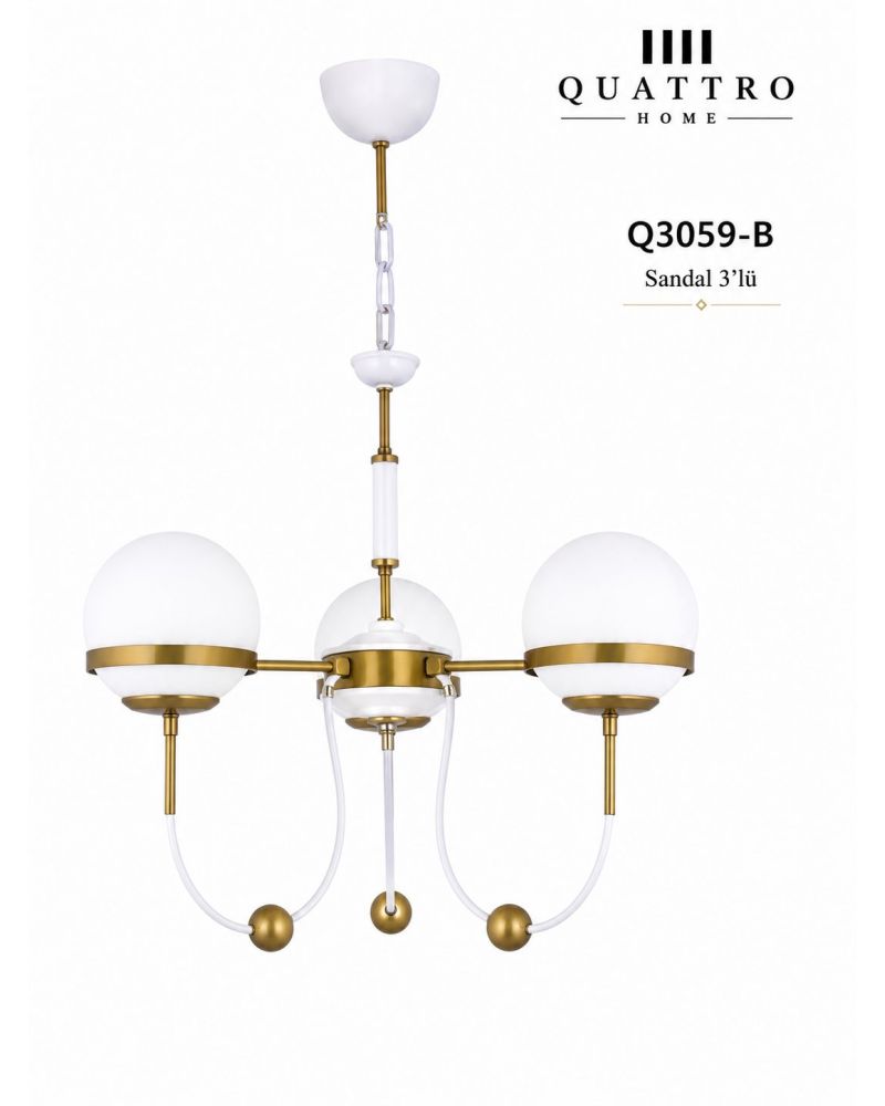 Sandal 3’lü Beyaz Gold Mat Camlı Avize
