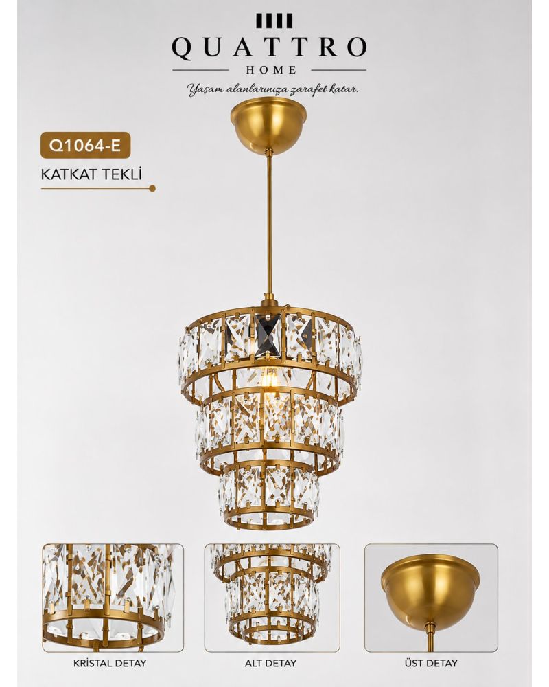 Katkat Tekli Eskitme Gold Kristal Sarkıt Avize
