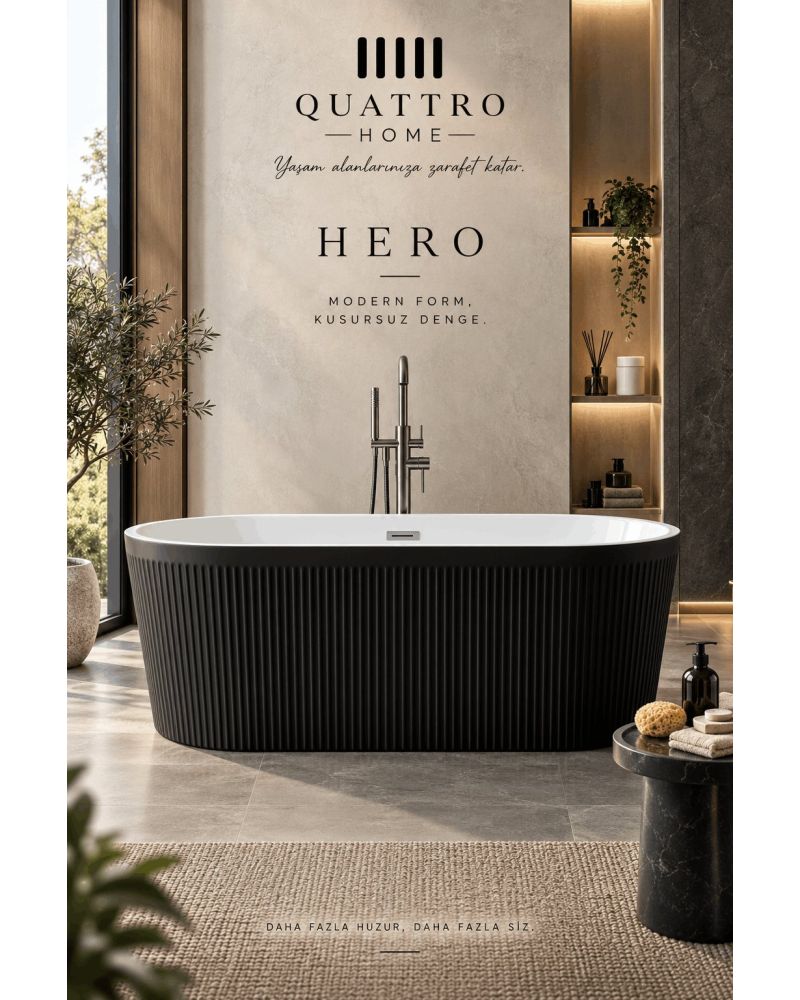 Hero Siyah Serbest Duran Akrilik Küvet – 170 × 80 × 58 cm
