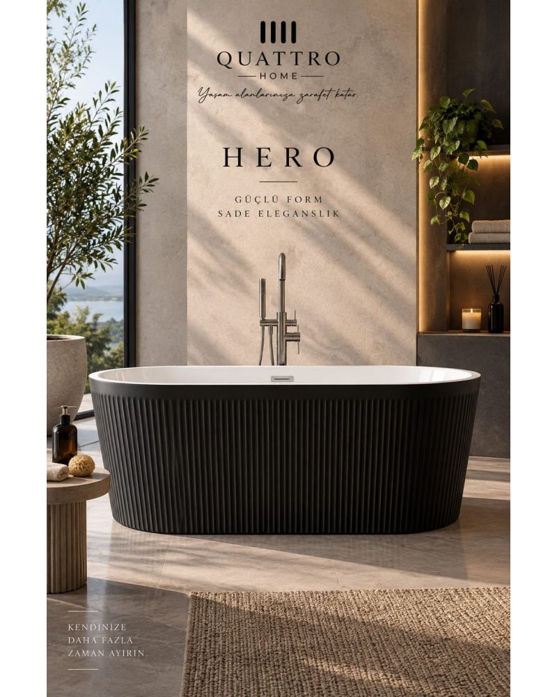 Hero Siyah Serbest Duran Akrilik Küvet – 170 × 80 × 58 cm