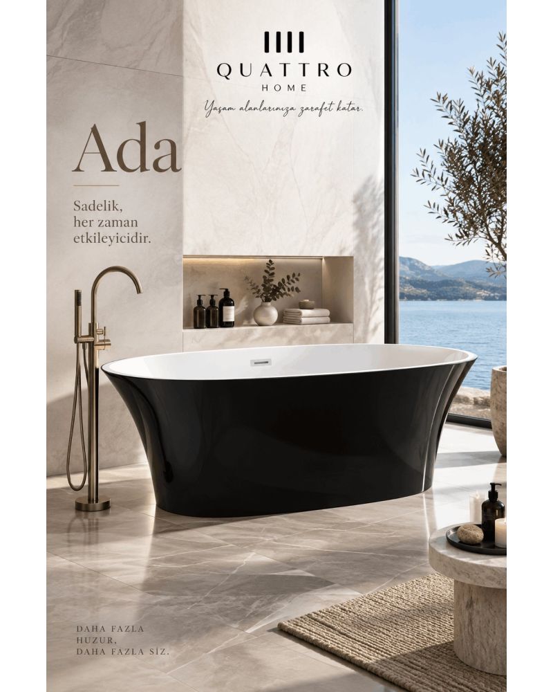 Ada Siyah Serbest Duran Akrilik Küvet – 180 × 90 × 60 cm
