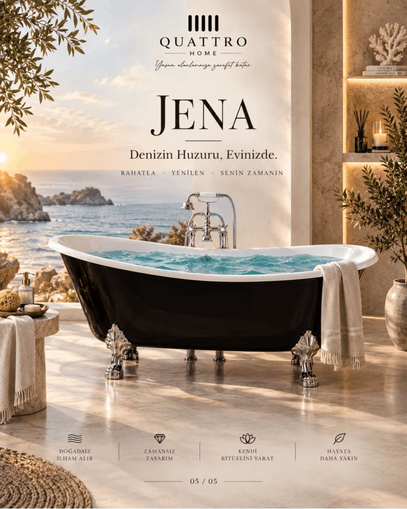 Jena Siyah Ayaklı Serbest Duran Akrilik Küvet – 180 × 80 × 74 cm