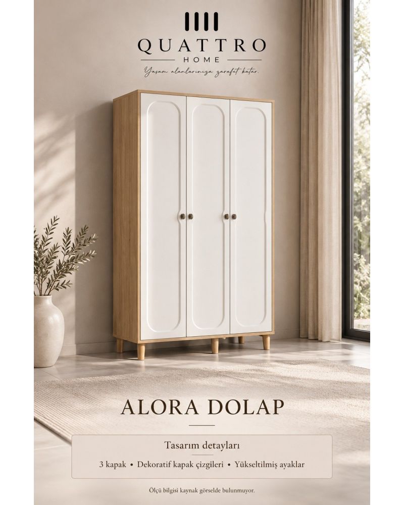 Alora Genç Odası Takımı-Dolap: 122 × 52 × 200 cm Karyola: 95 × 195 × 105 cm Komodin: 52 × 42 × 53 cm Çalışma Masası: 152 × 52 × 142 cm Şifonyer: 82 × 42 × 95 cm