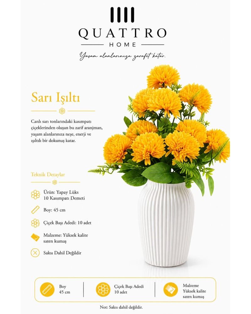 Quattrohome Lüks 10 Kasımpatı Demeti Sarı Işıltı