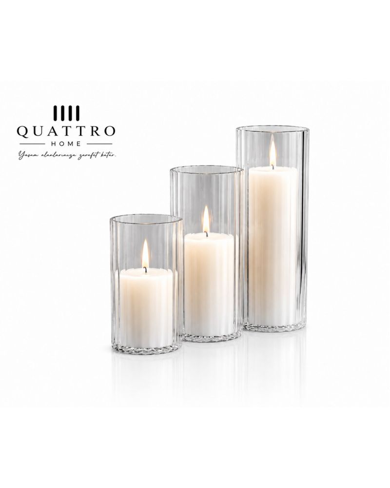 Quattro Home Lunora 3’lü Cam Silindir Mumluk Seti Mum Dahil