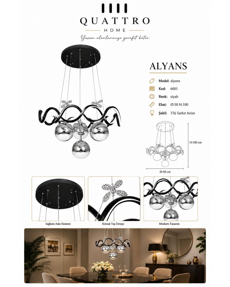 Alyans Kristal Çiçek Detaylı Modern LED Sarkıt Avize