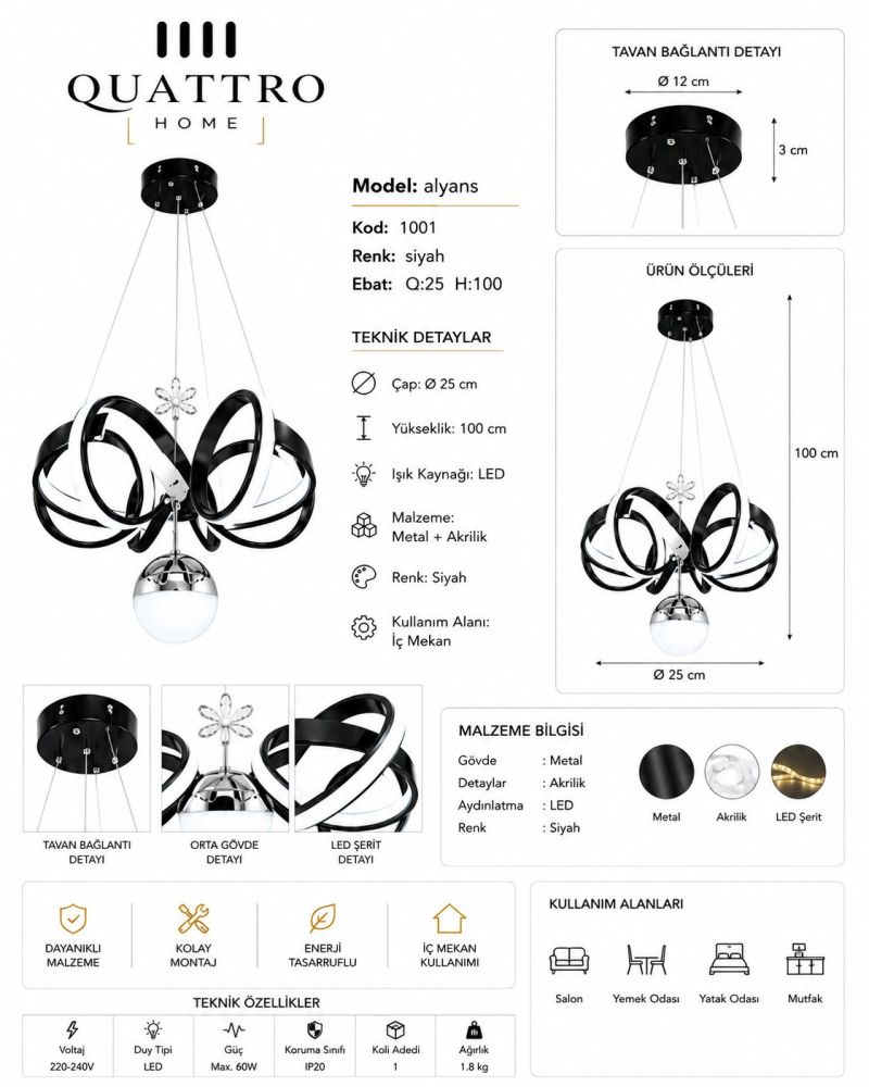 Alyans Kristal Çiçek Detaylı Modern LED Sarkıt Avize