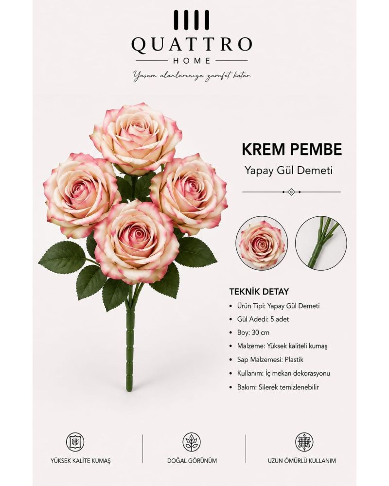 Yapay Gül Demeti Krem Pembe 100 Adet