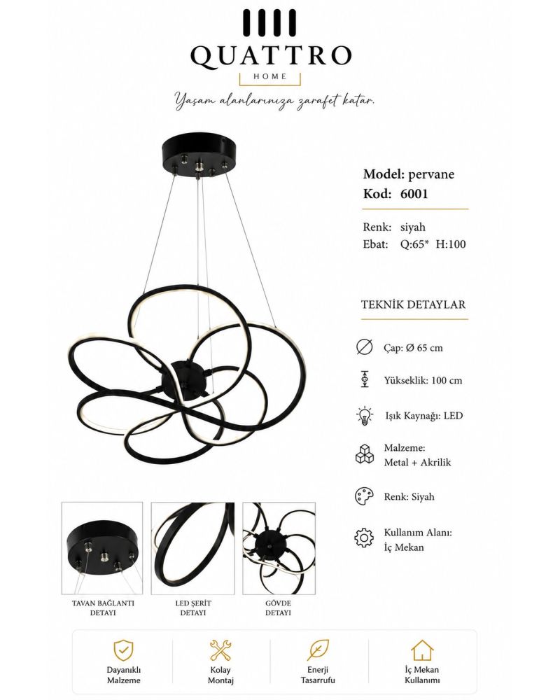 Pervane Çok Halkalı Modern LED Sarkıt Avize