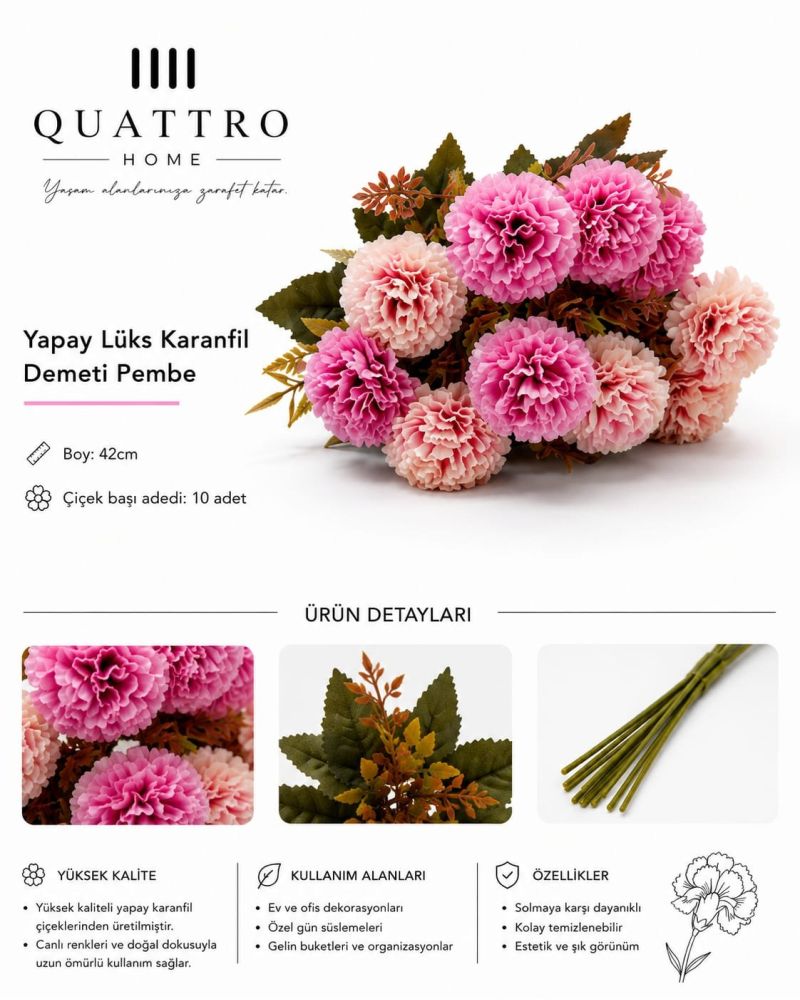 Yapay Lüks Karanfil Demeti Pembe