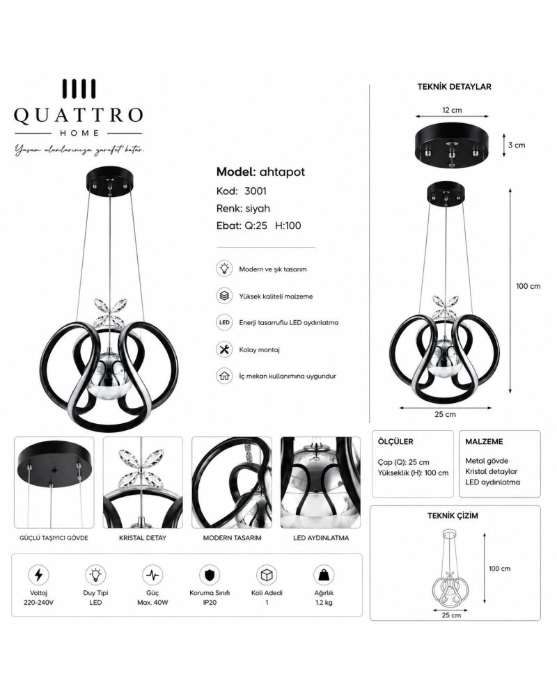 Ahtapot Kristal Detaylı Modern LED Sarkıt Avize