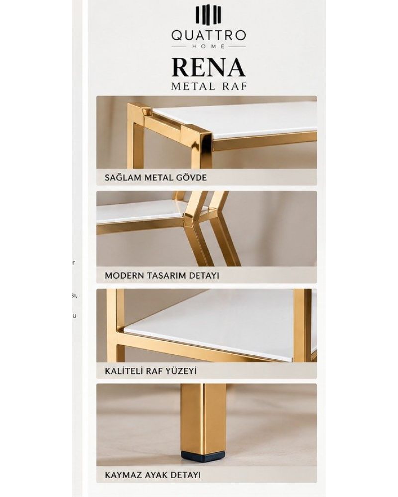 Rena Metal Raf – Gold Gövdeli 5 Katlı Dekoratif Raf Ünitesi