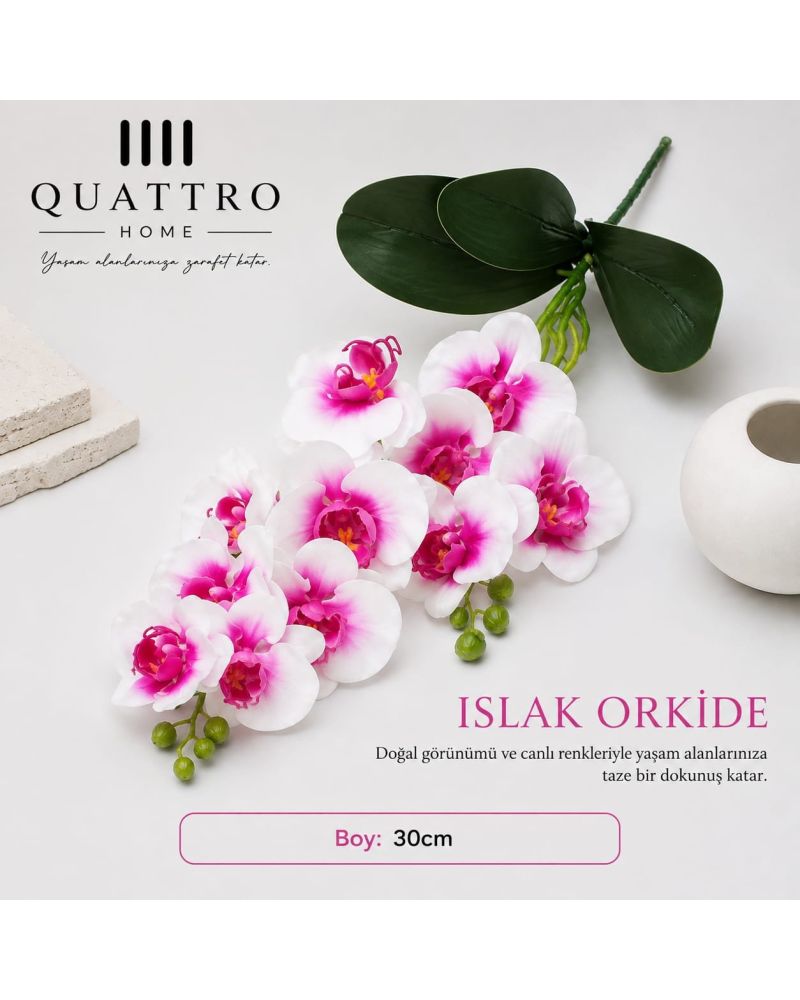 Islak Orkide 30 cm Pembe Beyaz Yapay Dekoratif Çiçek