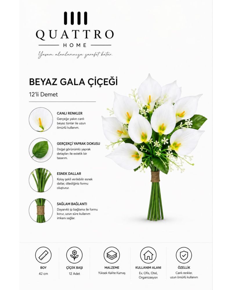 Mavi Gala Çiçeği 42 cm 12’li Yapay Dekoratif Çiçek Demeti