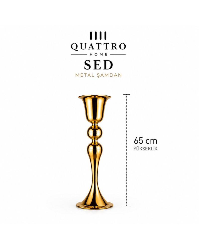 Sed Gold Metal Şamdan – Dekoratif Uzun Mumluk 65 cm