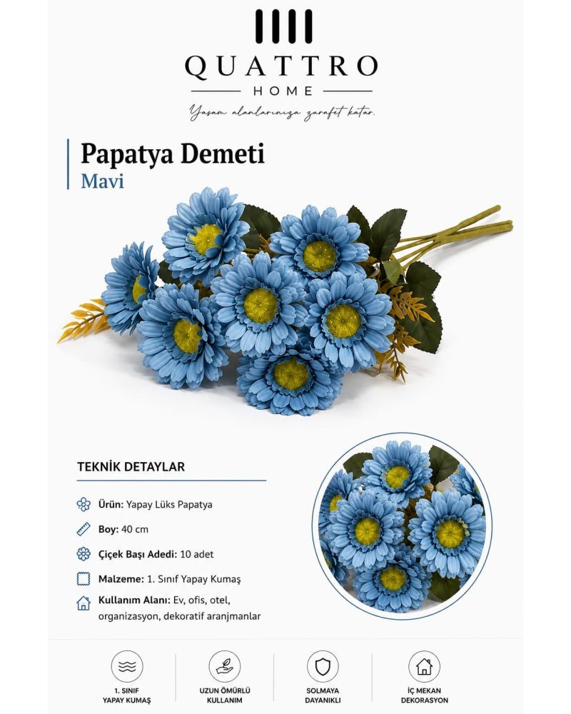 Karışık Pastel Yapay Papatya Demeti 40 cm – 10 Çiçek Başlı Dekoratif Çiçek