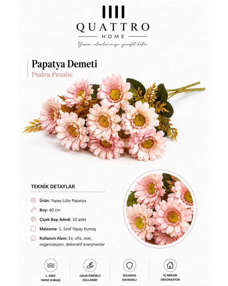 Karışık Pastel Yapay Papatya Demeti 40 cm – 10 Çiçek Başlı Dekoratif Çiçek
